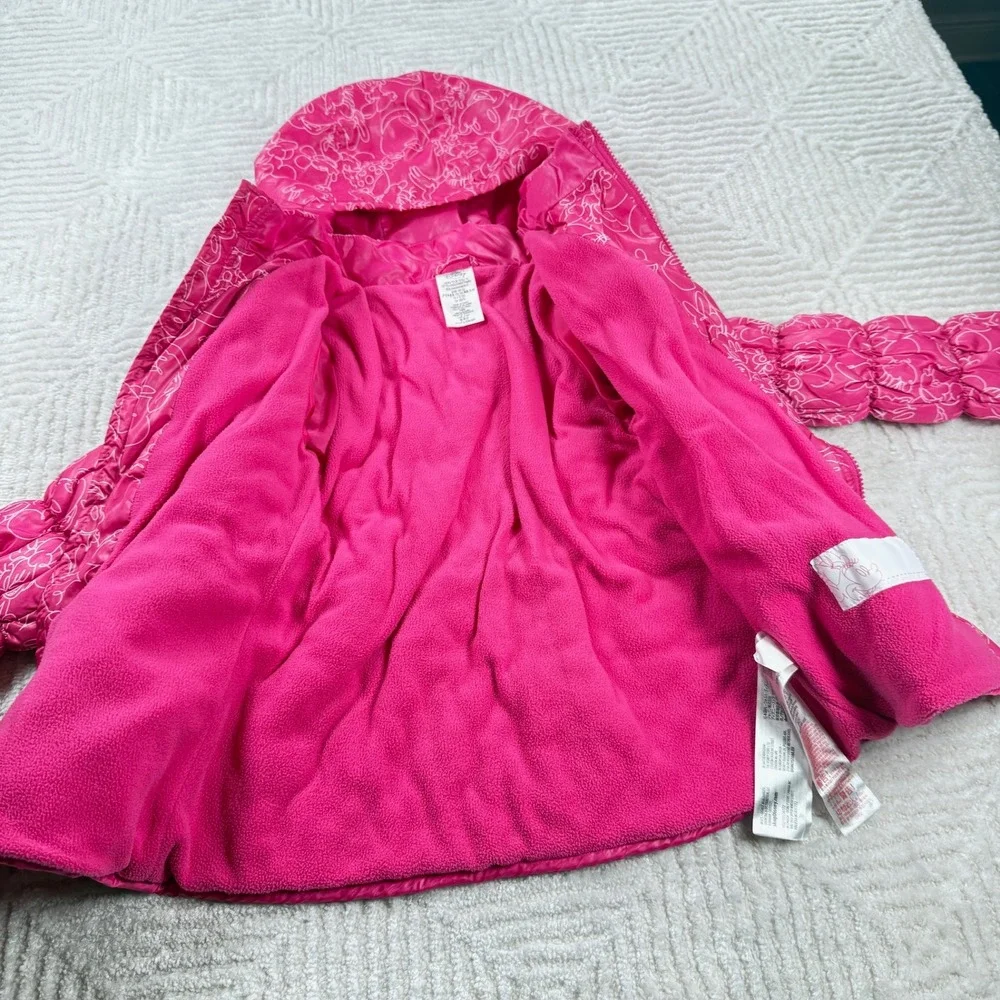 Kids Minnie Mouse Puffer Jacket 13 Hooded Pink White Disney Character Zip Up